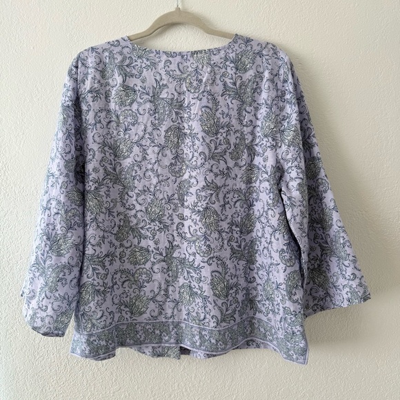 J. Jill Love Linen Purple Paisley Boho Popover Blouse Border Print Boxy Sz Large - Picture 5 of 11